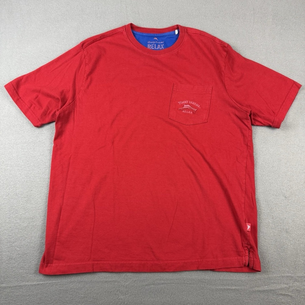 Tommy Bahama Shirt Mens Medium Red Pocket Tee Casual Relax Beach